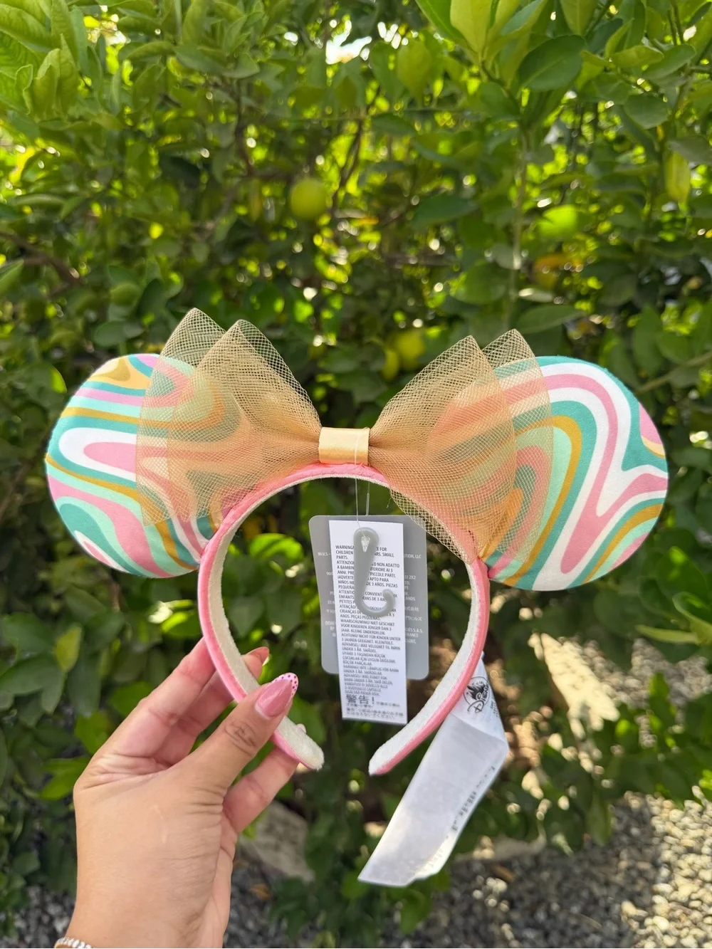 Swirl Pattern Mouse Ear Headband with Gold Tulle Bow
